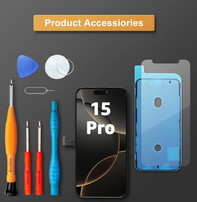 LL TRADER Screen Replacement for iPhone 15 Pro 6.1" LCD Retina FHD Display COF Touch Screen Digitizer with Repair Tool Kits, Waterproof Tape, Screen Protector (Truetone programable) - Image 5